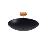 Rome Disc semi-flush ceiling light featuring a shallow black disc shade with a slim ceiling stem.