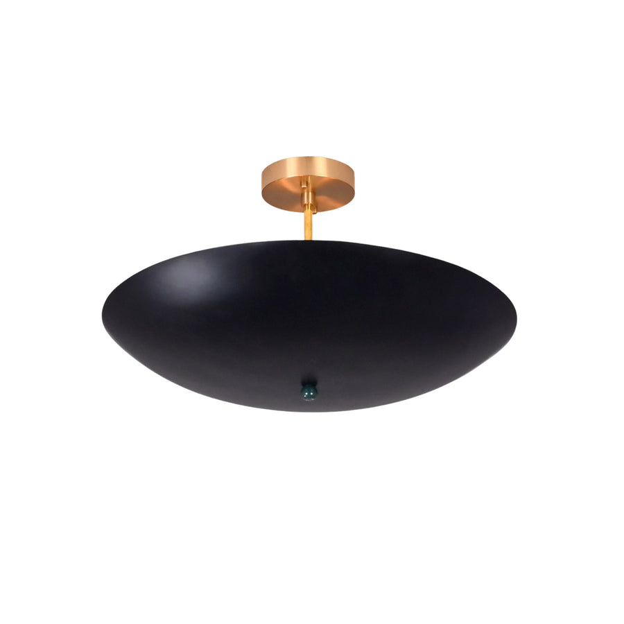 Rome Disc semi-flush ceiling light installed above a dining table, adding warm Mid-Century Modern ambiance.