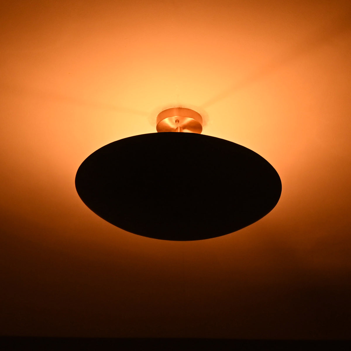 Rome Disc semi-flush fixture casting a warm ceiling glow from its sculptural shallow disc shade.