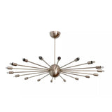 Rome 18 light Mid-Century Modern chandelier shown from an alternate angle highlighting its polished metal starburst construction.