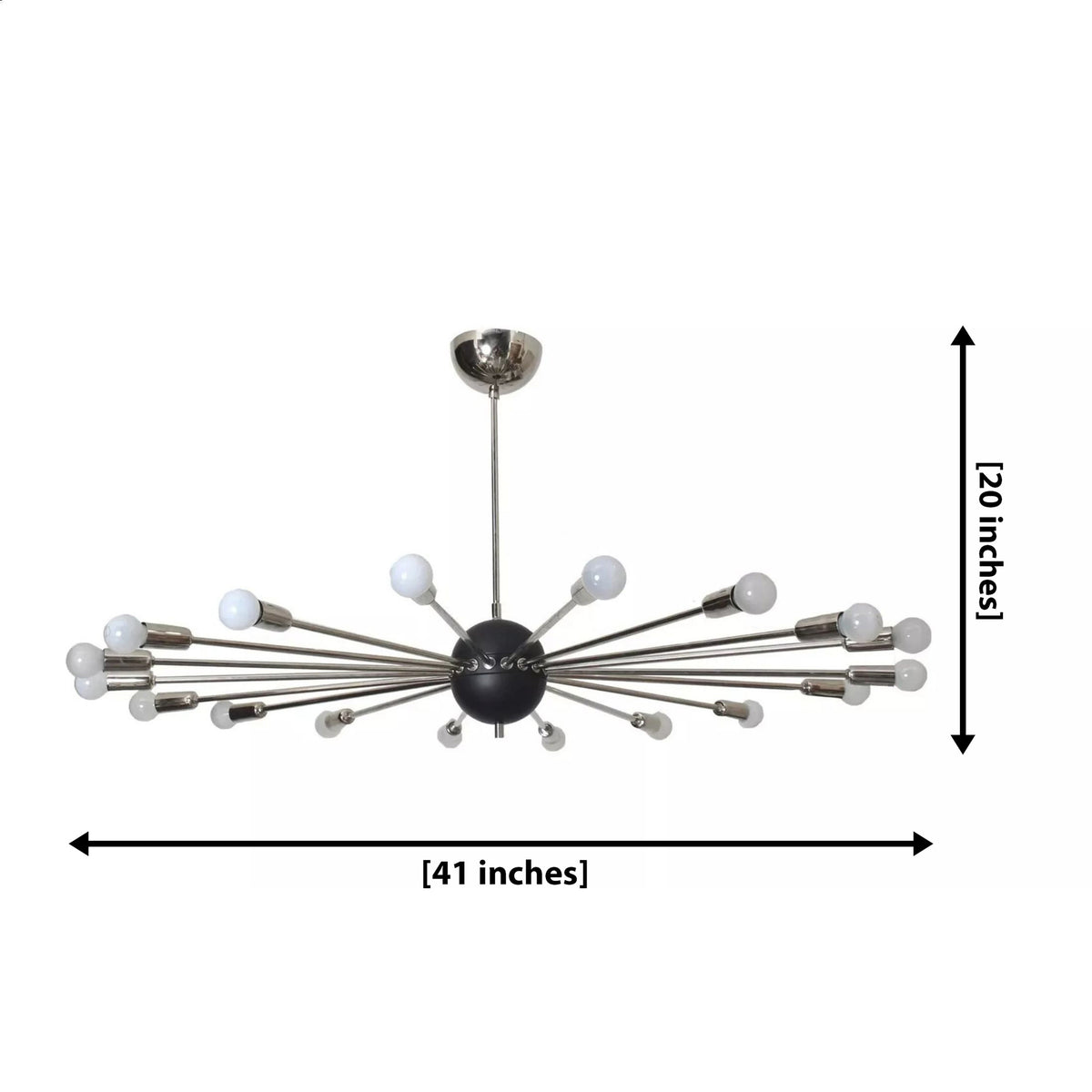 Rome 18 light Sputnik chandelier dimension view showing 41 inch width and 20 inch overall height.