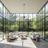 Rome 18 light Mid-Century Modern Sputnik chandelier shown illuminated with exposed globe bulbs and dramatic radial arms.