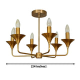 Rouen 6 light brass chandelier dimension view showing a 24 inch wide fixture.