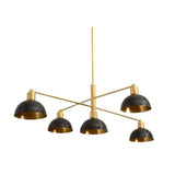 San Sebastian 5 light black dome chandelier with brass-tone frame and interiors shown from an angled view.
