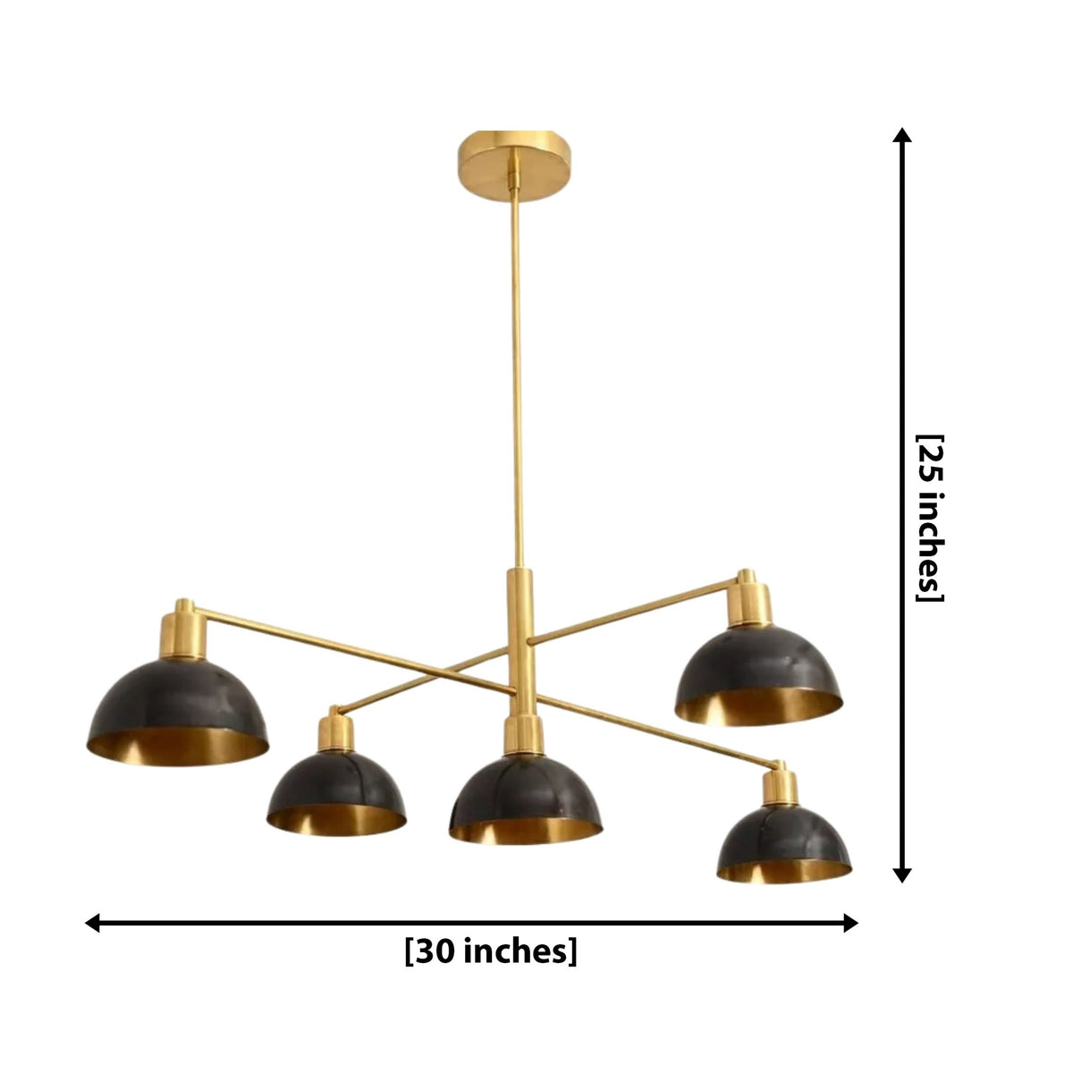 San Sebastian 5 light dome chandelier dimension view showing 30 inch width and 25 inch overall height.