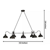 Santander 8 light linear dome chandelier dimension view showing 52 inch width and 30 inch overall height.