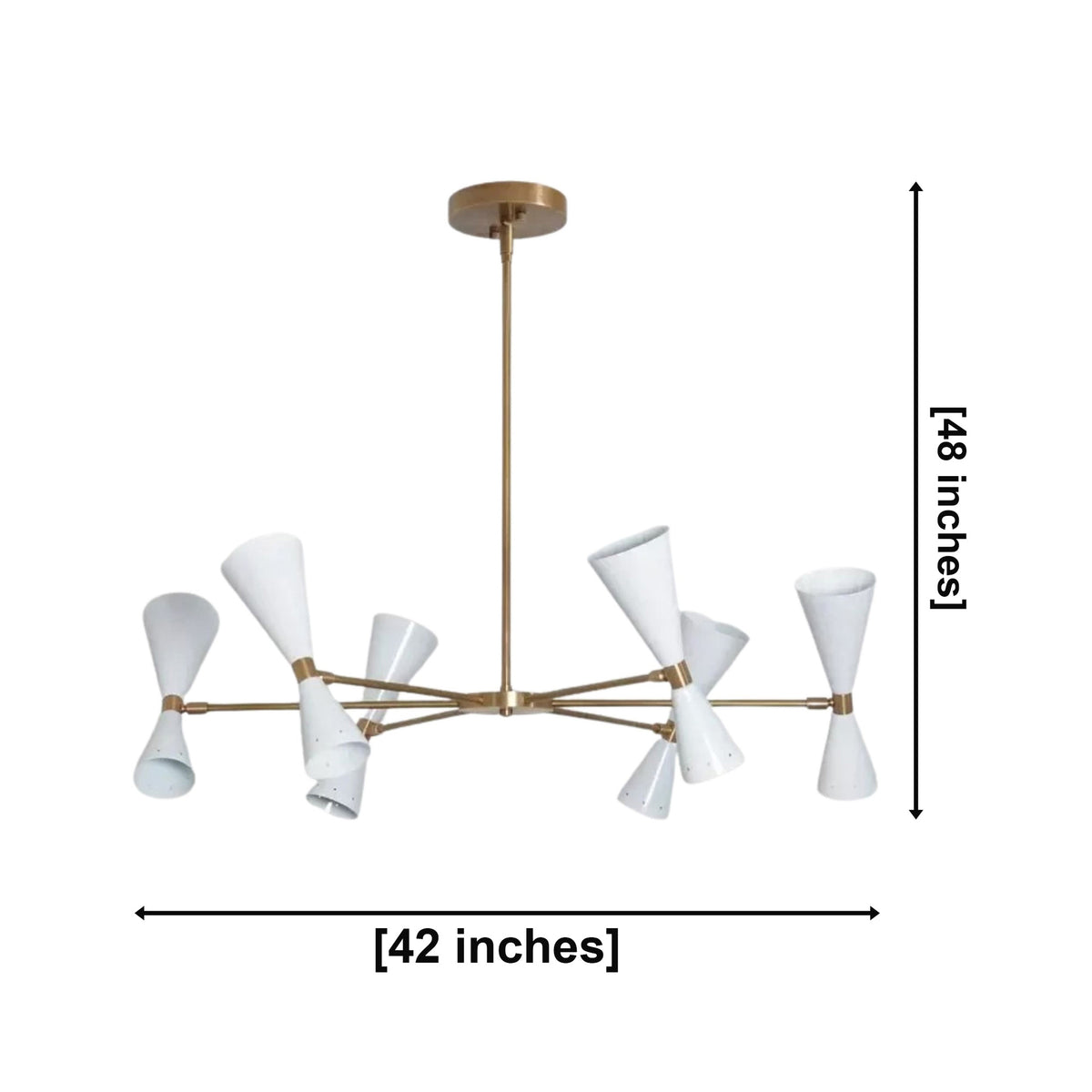 Santander 12 light Sputnik chandelier dimension view showing 42 inch width and 48 inch overall height.