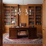 Santander 12 light white cone chandelier shown in a full product view with brass arms and long suspension rod.