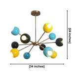 Santorini 12 light Sputnik chandelier dimension view showing 34 inch width and 24 inch overall height.