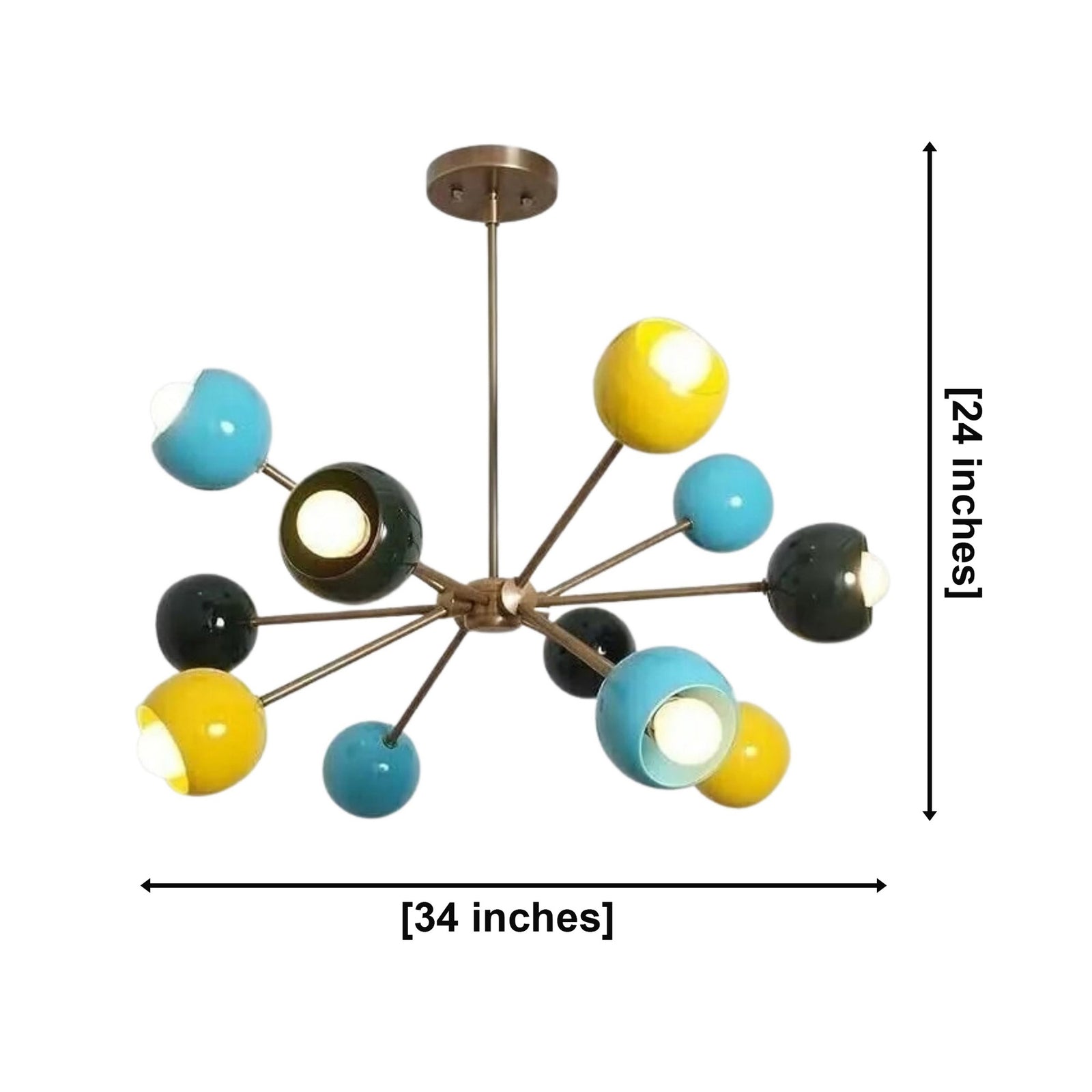 Size guide for Santorini Color Globe Sputnik Chandelier – 12 Light – 34 Inch – Model 62083