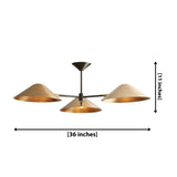 Santorini 3 light cone chandelier dimension view showing 36 inch width and 11 inch height.