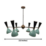 Seattle 12 light perforated cone chandelier dimension view showing an overall fixture width of 32 inches.