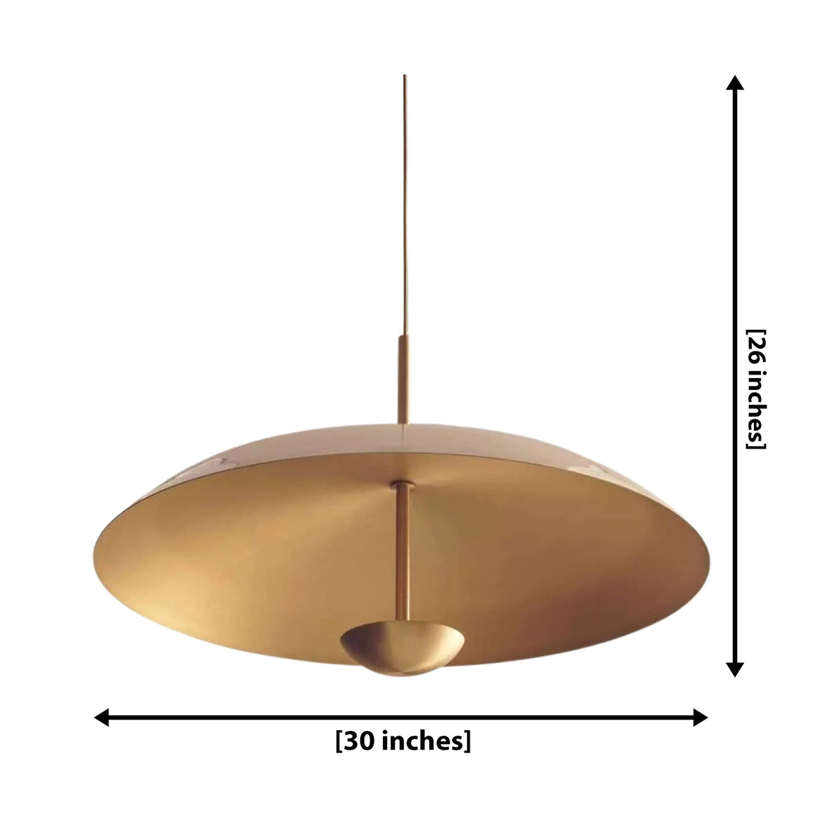 Seville 3 light disc chandelier dimension view showing 30 inch width and 26 inch overall height.