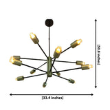 Siena 12 light black and brass Sputnik chandelier dimension image showing 33.4 inch width and 50.8 inch overall height.