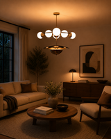 Siena Globe Disc Chandelier installed in a cozy living room with warm lighting and modern interior styling