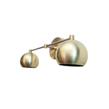 Sloane double dome brass wall sconce with two downward-facing rounded shades shown from right angled view – Model 32811