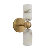 Front view of the Sloane Dual Alabaster Cylinder Wall Sconce showcasing dual natural alabaster cylinder shades and solid brass hardware.