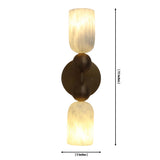 Dimension drawing of the Sloane Dual Alabaster Globe Wall Sconce showing overall height of 15 inches and width of 5 inches with dual alabaster shades.