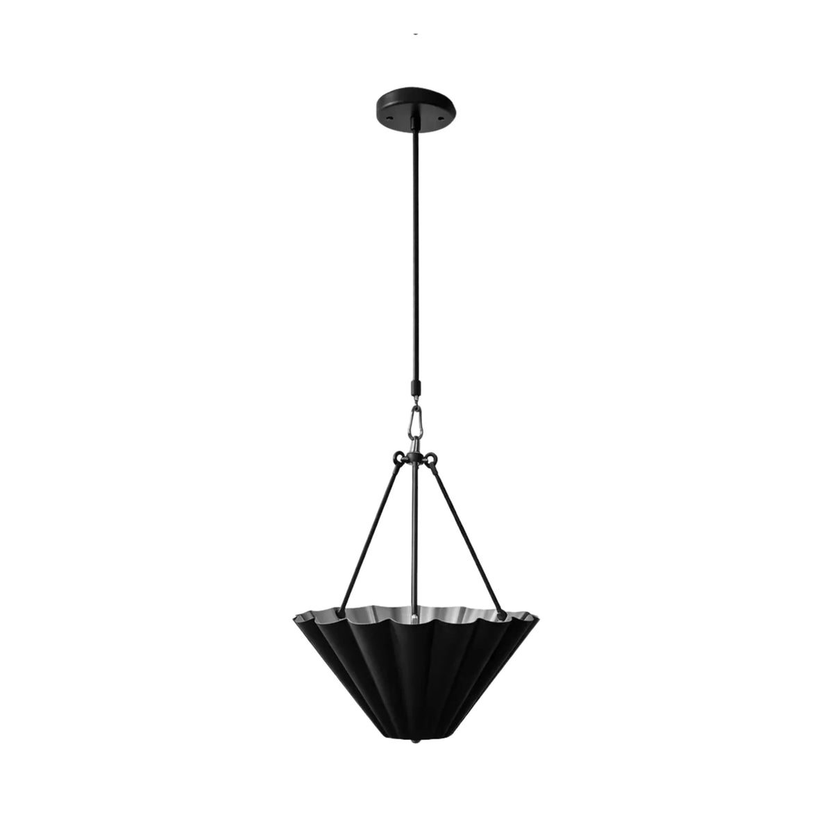 Rear view of Sloane fluted bowl pendant light showcasing the sculpted fluted metal shade and adjustable down rod suspension.