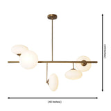 Sloane 5 light opal glass chandelier dimensions showing 42 inch width and 25 inch overall height.