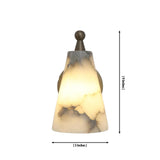 Dimensions of the Sloane tapered alabaster wall sconce showing 9-inch height and 5-inch width with a handcrafted natural alabaster cone shade and solid brass wall mount.