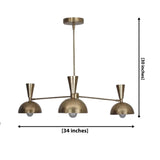 Soho 3 light brass dome chandelier dimension view showing 34 inch width and 30 inch overall height.