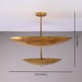 Solara Double Saucer Pendant Light shown with 30 inch width and 24 inch overall height dimensions.