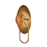 Angled product view of Solara halo glass disc wall sconce showing round disc, glass center, and U-shaped rod frame.