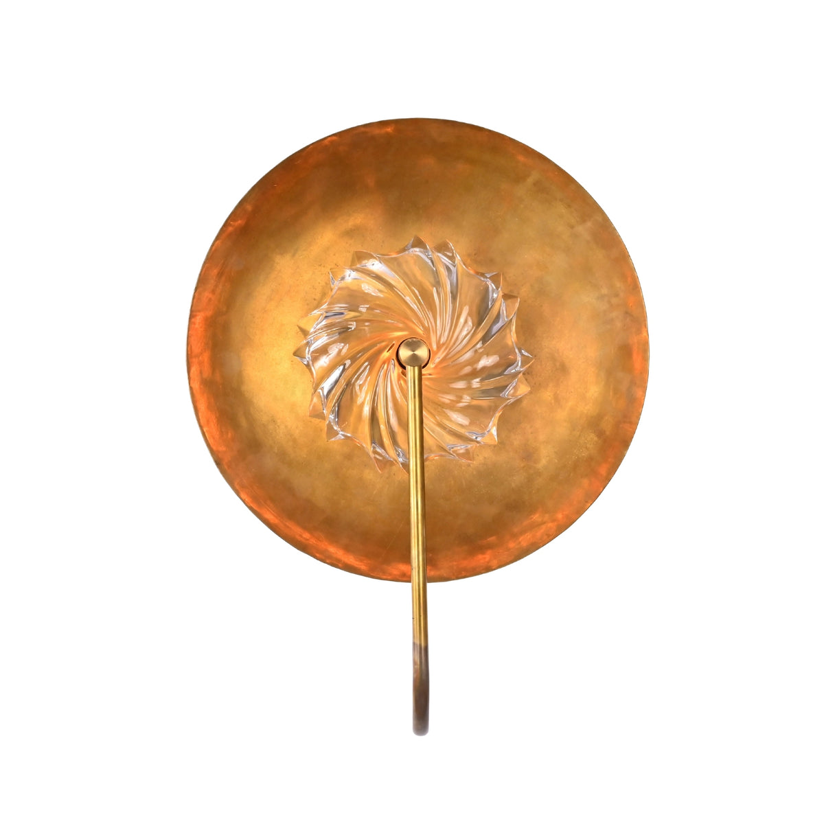 Front illuminated view of Solara halo glass disc wall sconce with warm circular glow and textured glass center.
