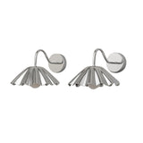 Pair of polished nickel pleated dome wall sconces with sculptural curved arms and frosted globe diffusers for modern interiors.