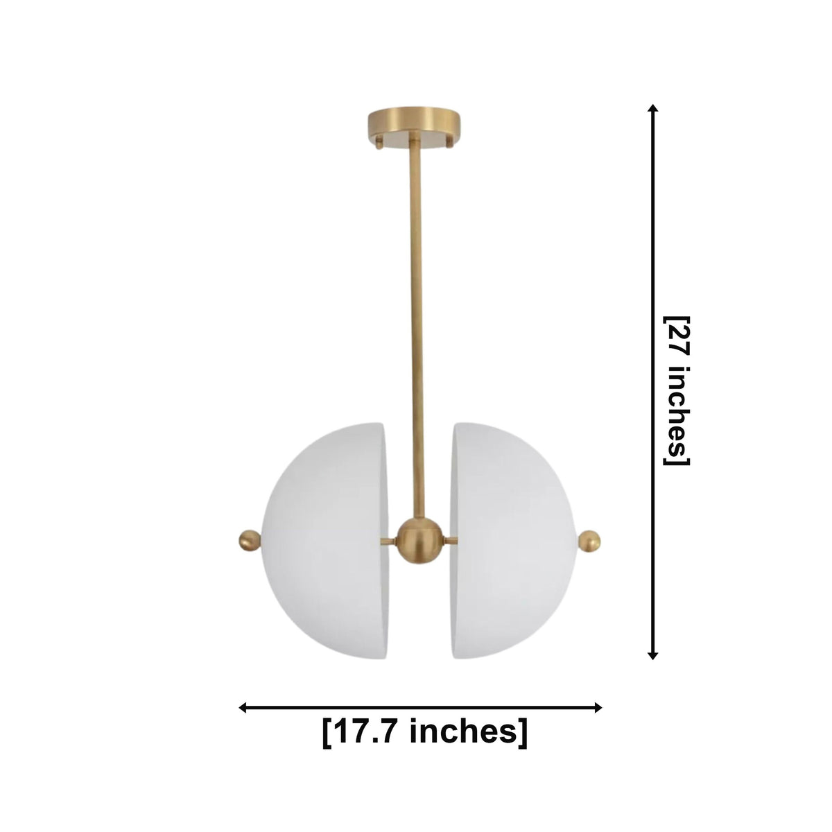 Stockholm 4 light split dome chandelier dimension view showing 17.7 inch width and 27 inch overall height.