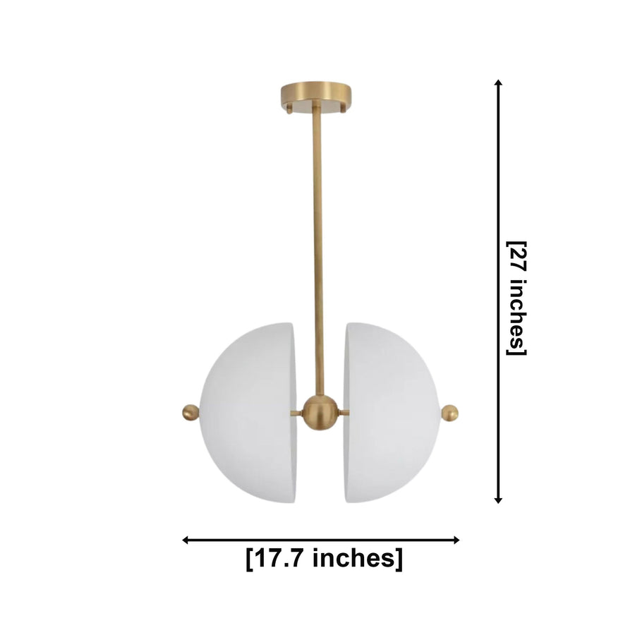 Stockholm 4 light white metal split dome chandelier illuminated in an elegant modern living room with warm ambient lighting.
