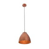 Close-up illuminated view of the Sutton hammered bell pendant showcasing its handcrafted hammered copper texture and warm downward lighting.