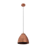 Front view of Sutton hammered bell pendant light featuring a handcrafted hammered copper shade with an adjustable cord suspension.