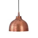 Close-up of Sutton hammered copper mini dome pendant light highlighting the handcrafted hammered copper finish and elegant dome profile.