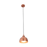 Sutton hammered copper mini dome pendant light illuminated with warm downward lighting and handcrafted hammered dome shade.