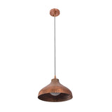 Front view of Sutton 14-inch hammered copper dome pendant light with handcrafted metal shade and adjustable cord suspension.