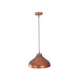 Full-length view of Sutton hammered dome pendant light featuring adjustable cord and handcrafted copper shade.