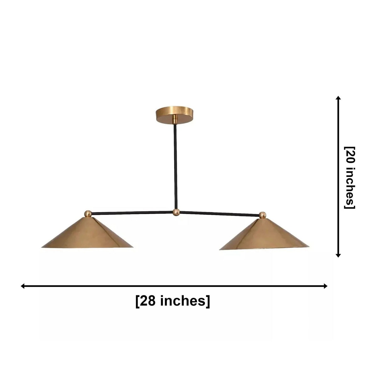 Sutton 2 light linear cone chandelier dimensions showing 28 inch width and 20 inch height