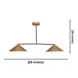 Sutton 2 light linear cone chandelier dimensions showing 28 inch width and 20 inch height