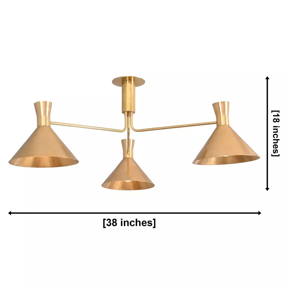 Sutton 3 light linear cone chandelier dimensions showing 38 inch width and 18 inch height