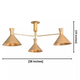 Sutton 3 light linear cone chandelier dimensions showing 38 inch width and 18 inch height