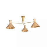 Sutton 3 light Mid-Century Modern brass cone chandelier, right angled view