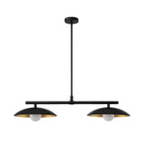 Unlit front view of the Sutton linear pendant chandelier featuring two wide dome shades, exposed globe bulbs, and a clean modern silhouette.