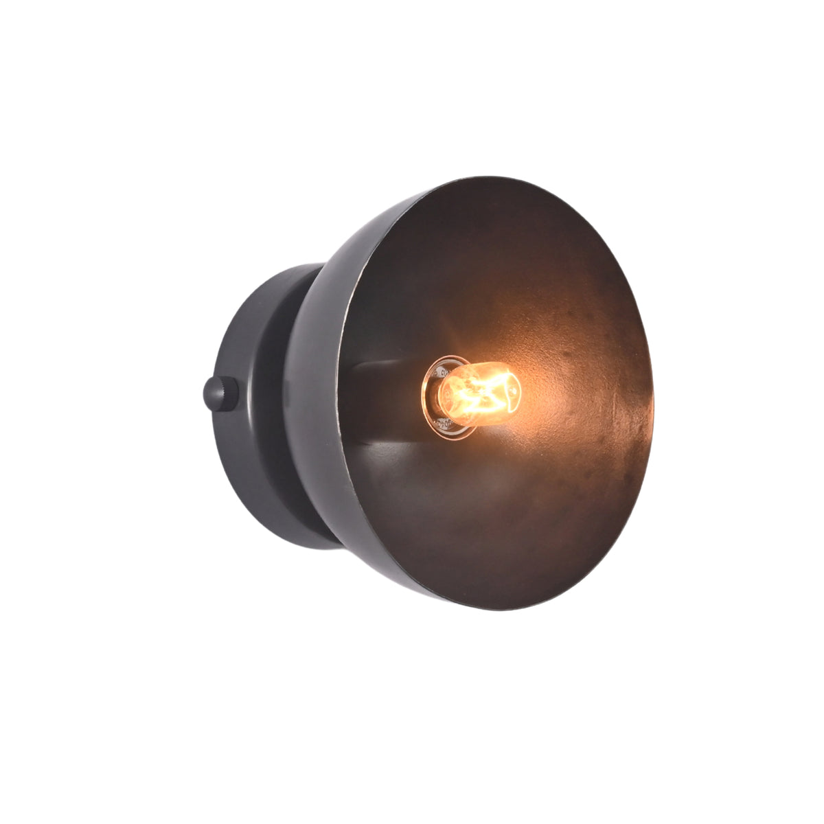 Angled front view of the Sutton Modern Dome Wall Sconce featuring a handcrafted dome metal shade with exposed bulb and minimalist modern wall mount.