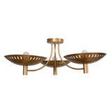 Alternate front view of Sutton 3-light brass chandelier with wide perforated bowl shades