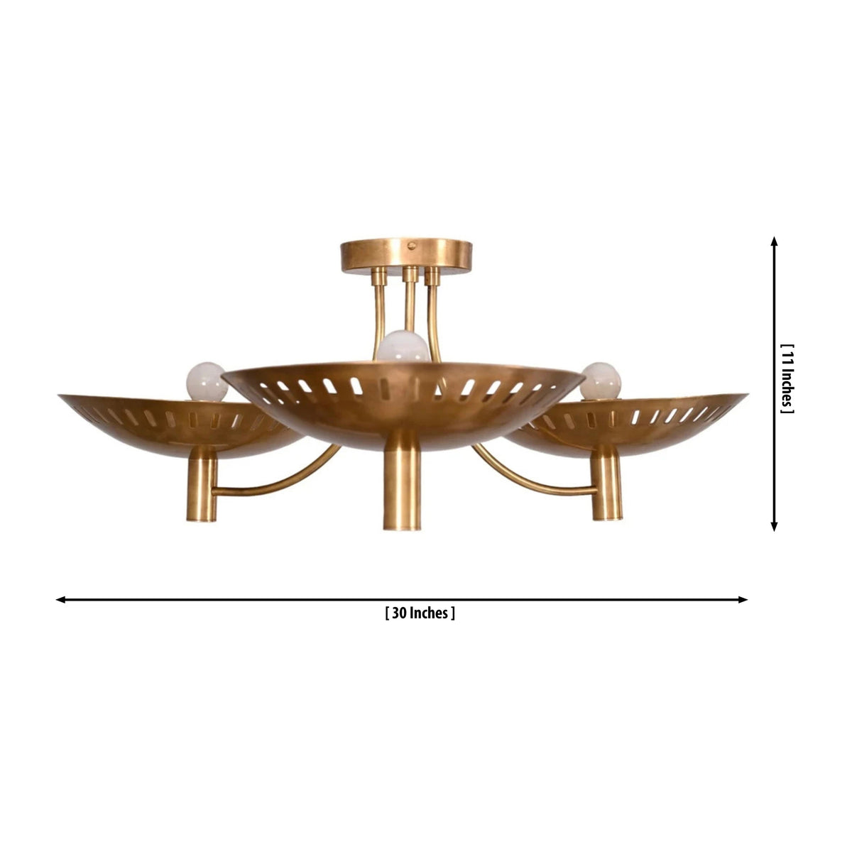 Sutton 3-light perforated bowl chandelier dimensions, 30 inches wide and 11 inches high, Model 33160