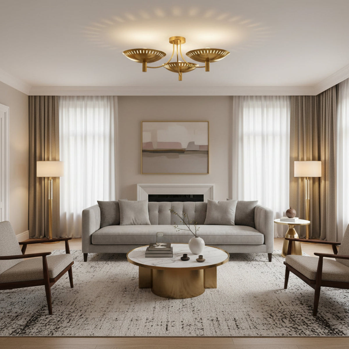 Sutton 3-light perforated bowl chandelier in warm brass finish, front view, Model 33160