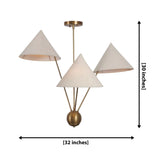 Sydney 3 light cone shade chandelier dimension view showing 32 inch width and 30 inch overall height.