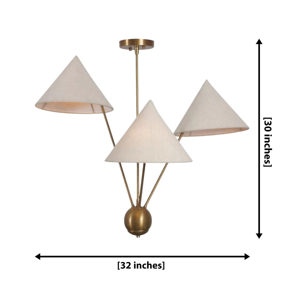 Size guide for Sydney Sculptural Cone Shade Chandelier – 3 Light – 32 Inch – Model 62171